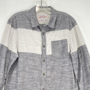 Mens Shirt Small Cotton Gray Color Block Button Up Long Sleeve Jeffrey Max